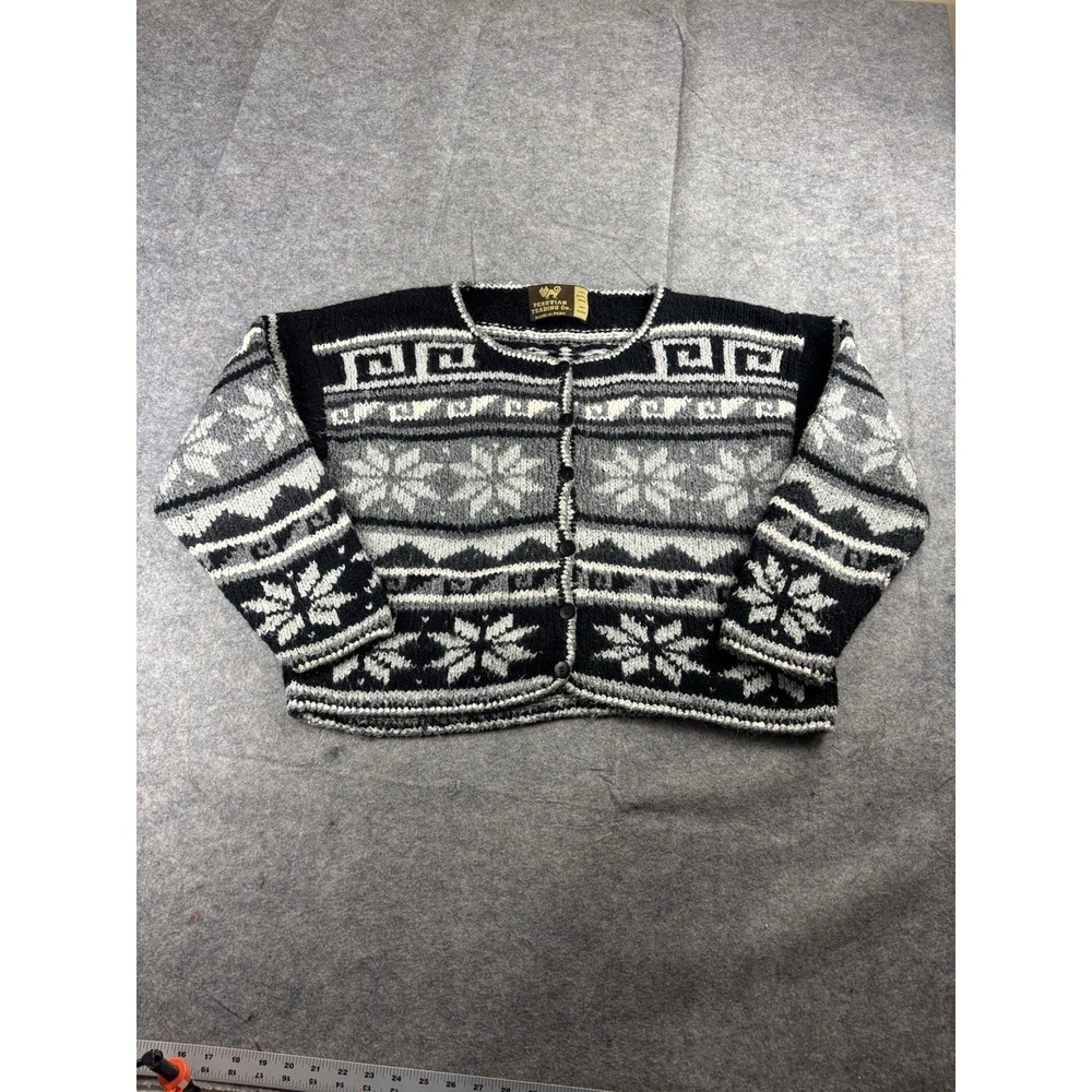 Peruvian Trading Co. Crop 100% Alpaca Sweater Buttons Nordic Fairisle Womens M/L